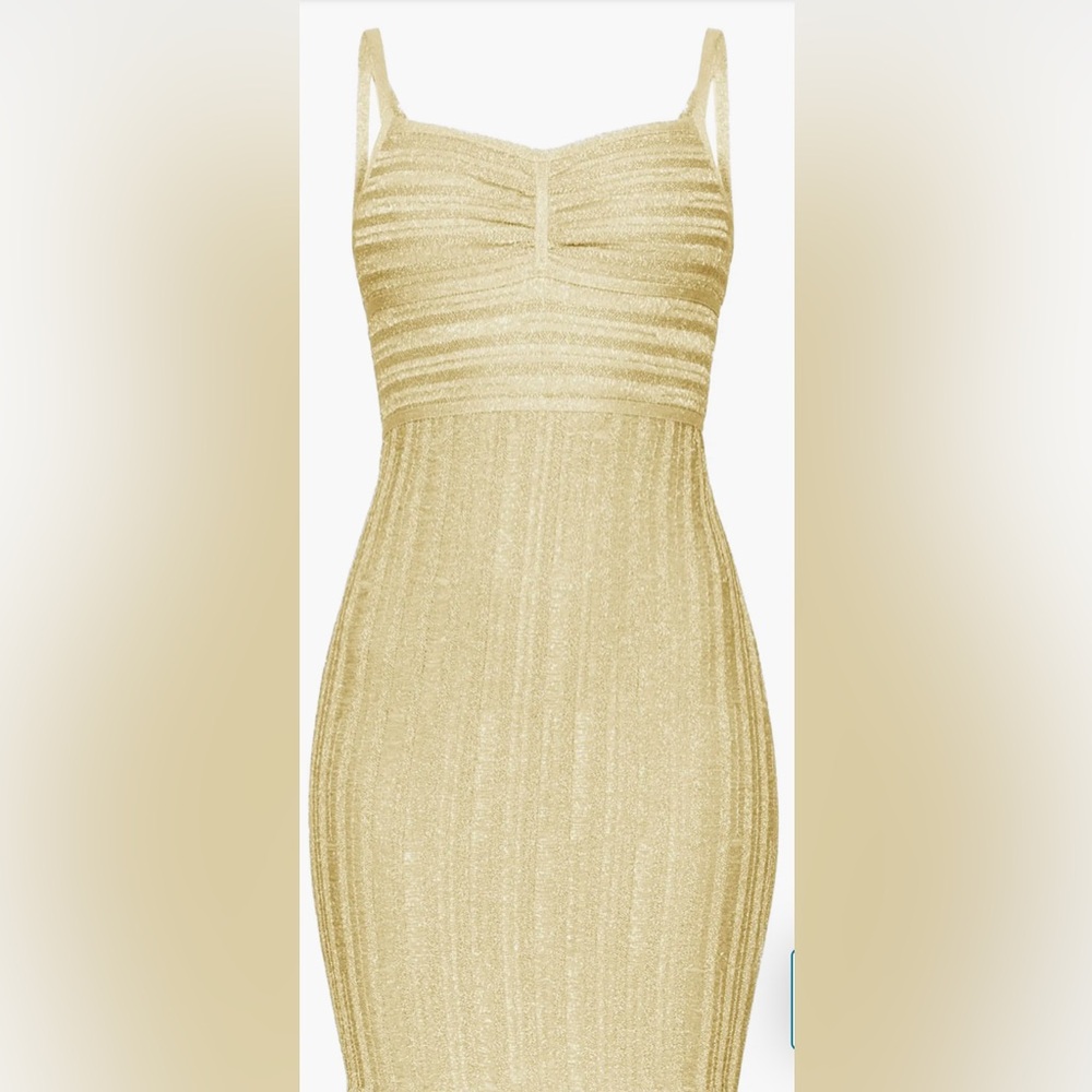 NWT Herve Leger Lurex Eyelash Sweetheart Metallic Knit Minidress in Met Gold